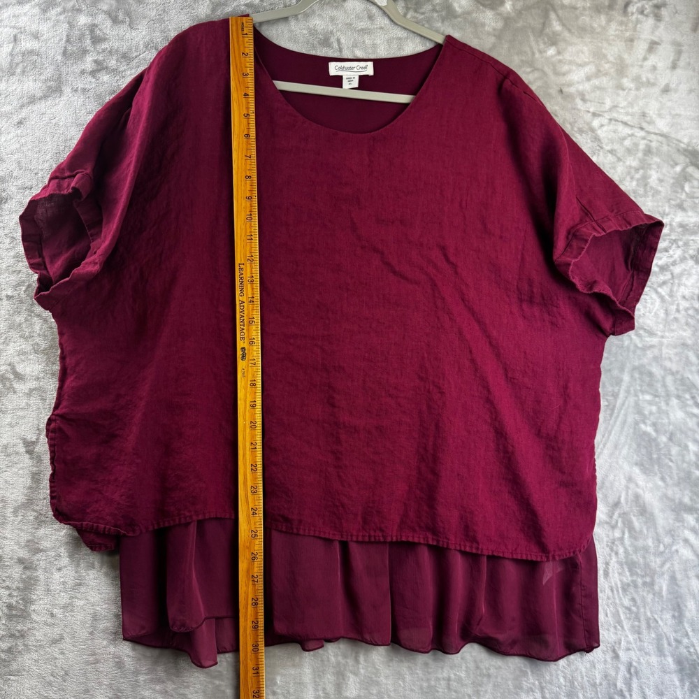 Coldwater Creek Blouse Women XL Burgundy Linen Layered Short Sleeve (1809) - Picture 10 of 12